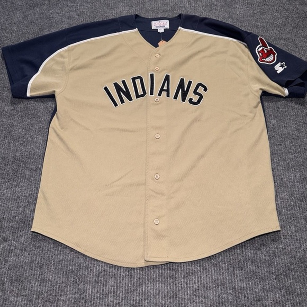 Cleveland Indians Starter Jersey Mens Large Blue Khaki‎ MLB Baseball Adult 3XL